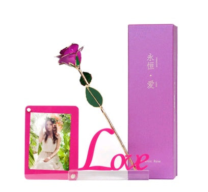 Gold Plated Rose Gold Rose Painted Flower Valentine's Day Rose Gold Rose