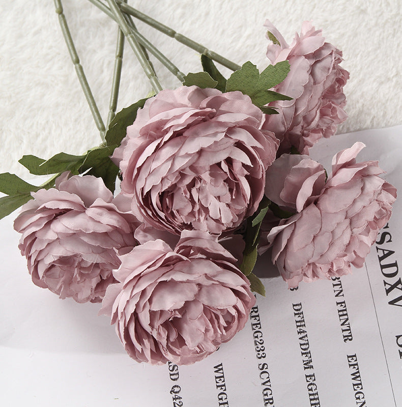 Artificial Rose Moisturizing Rose Tea Rose Camellia Interior Decoration Artificial Rose Fake Flower Bouquet Camellia