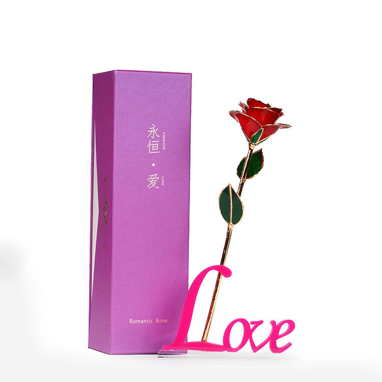 Gold Plated Rose Gold Rose Painted Flower Valentine's Day Rose Gold Rose