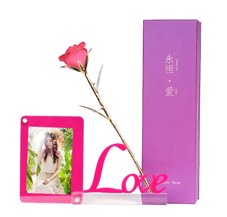 Gold Plated Rose Gold Rose Painted Flower Valentine's Day Rose Gold Rose