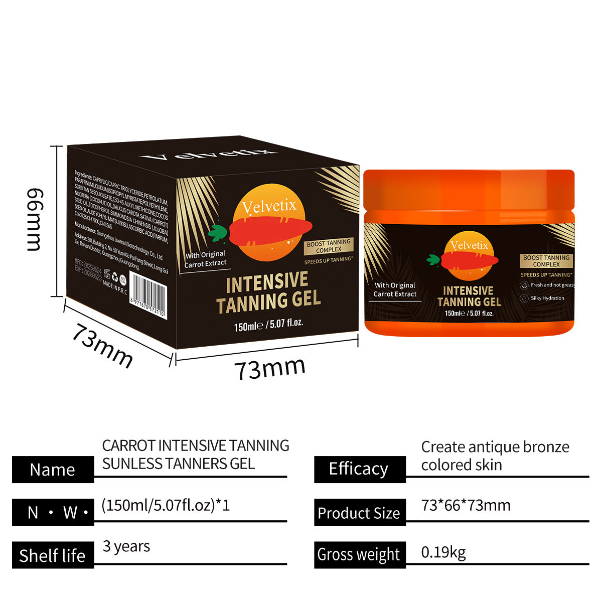 Velvetix Natural Tanning Gel -150ml Outdoor Tan Accelerator With Coconut & Sunflower Oils - Fast-Absorbing, Water-Resistant Glow For Women & Men