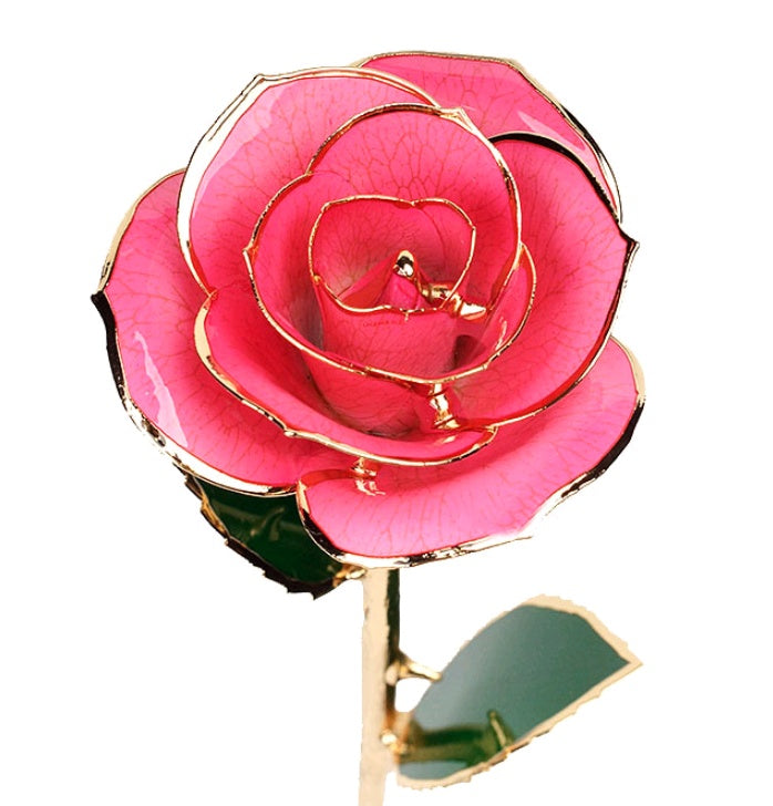 Gold Plated Rose Gold Rose Painted Flower Valentine's Day Rose Gold Rose