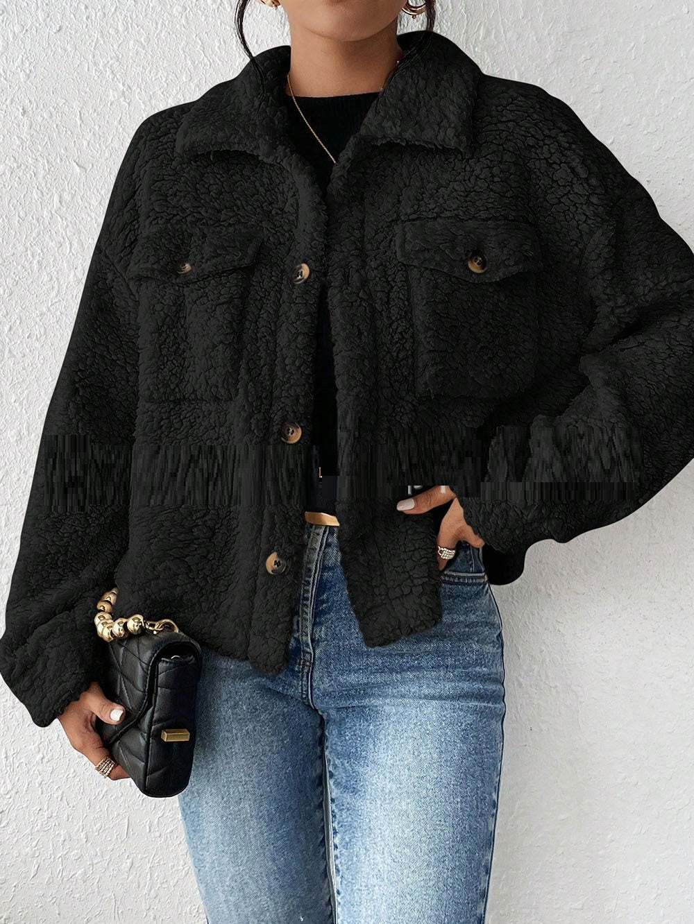 Women's Casual Polo Collar Plush Jacket Short