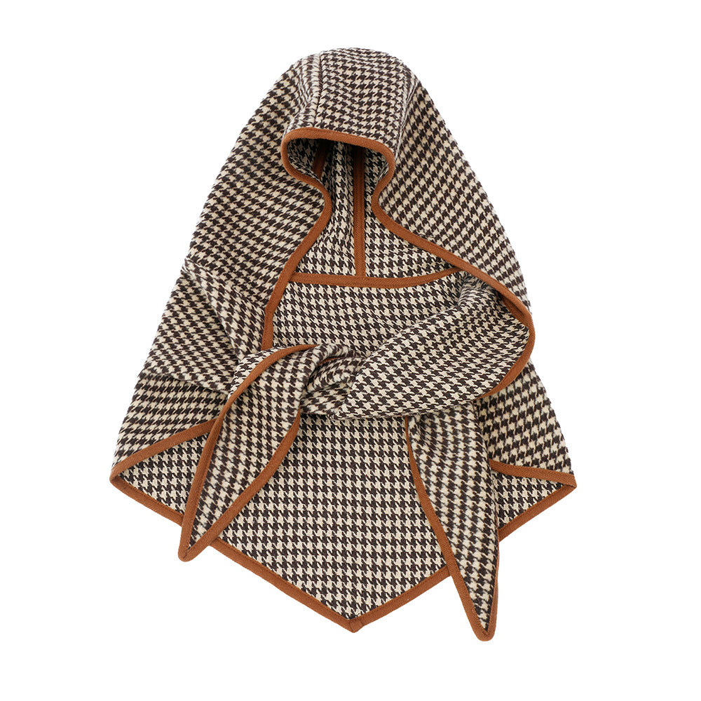 Women's Brown Houndstooth Small Cape And Shawl