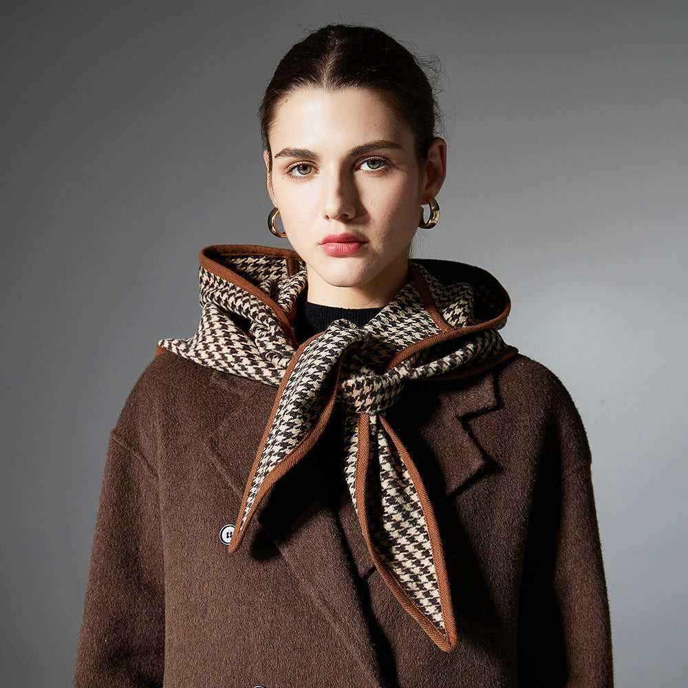 Women's Brown Houndstooth Small Cape And Shawl