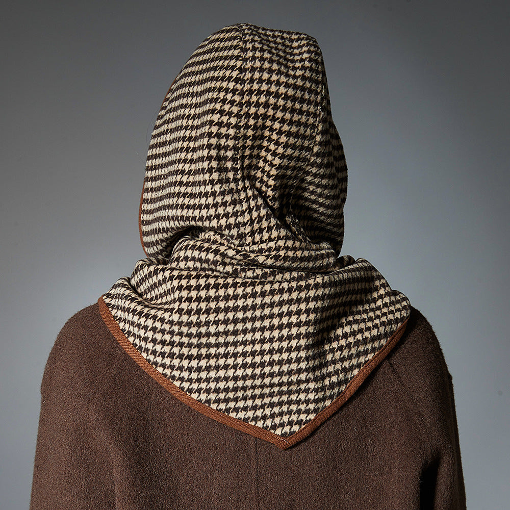 Women's Brown Houndstooth Small Cape And Shawl