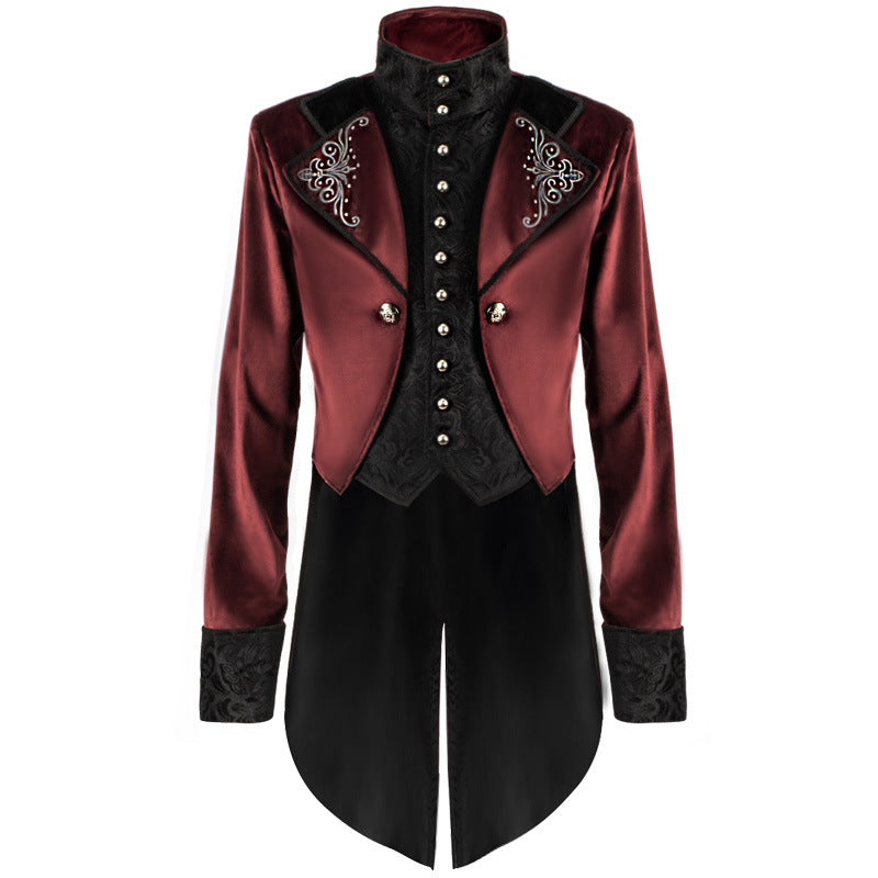 Christmas Stand Collar Court Medieval Retro Clothing Mid-length Men's Overcoat