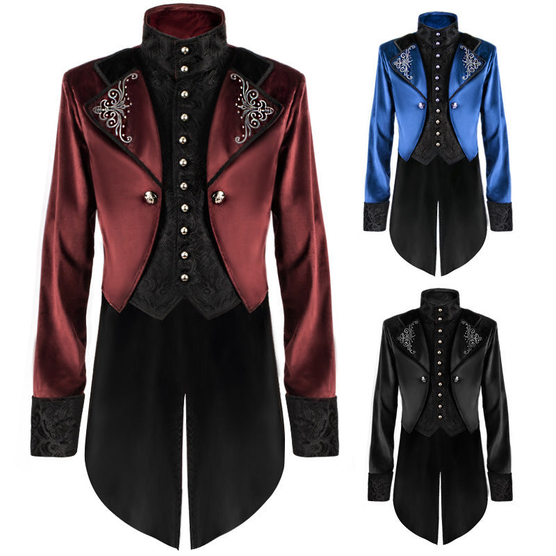 Christmas Stand Collar Court Medieval Retro Clothing Mid-length Men's Overcoat