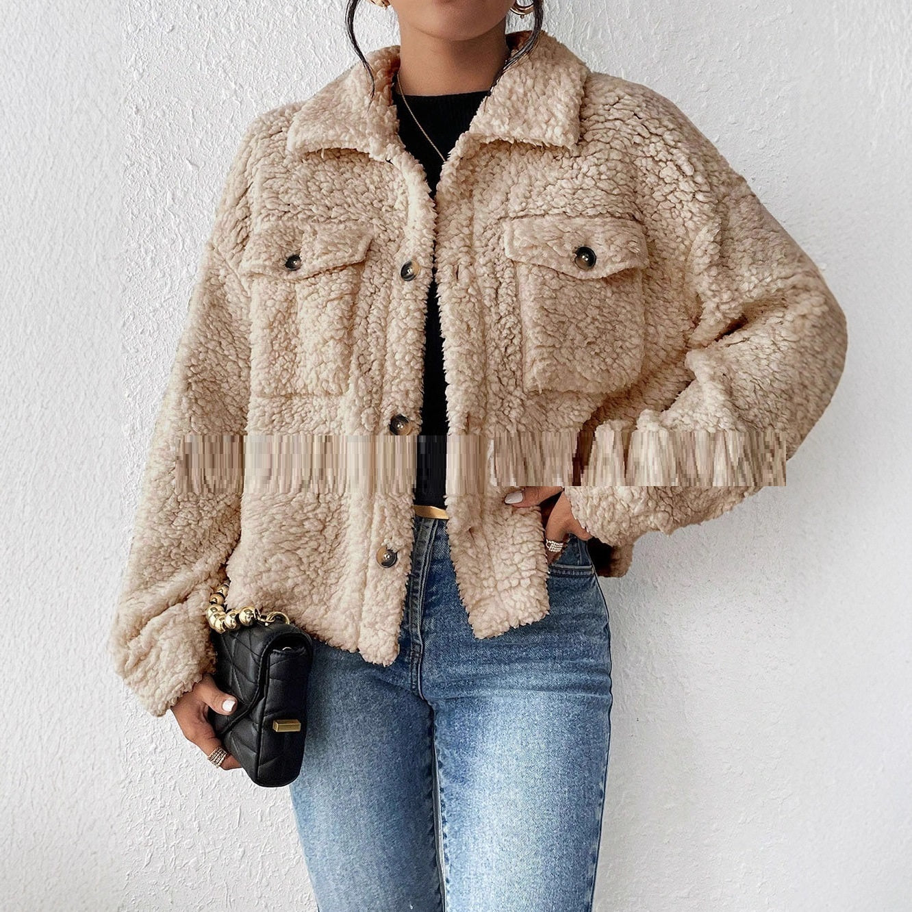 Women's Casual Polo Collar Plush Jacket Short