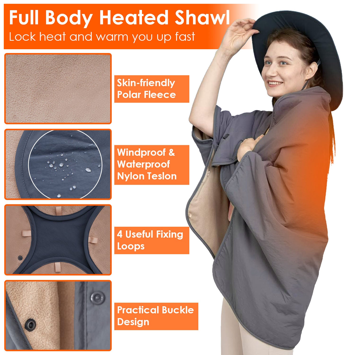 1Pc 53.5x37.8in Electric Heated Throw Full Body Heated Shawl Indoor Outdoor Heated Blanket With 3 Heating Levels 2Hrs Auto Off Machine Washable Waterproof